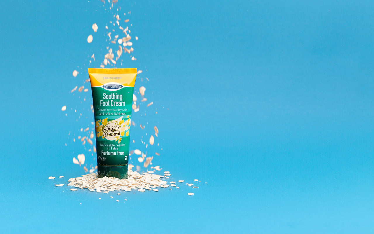 Dermatonics Soothing Foot Cream contains Colloidal Oatmeal and Urea to quickly hydrate dry skin.